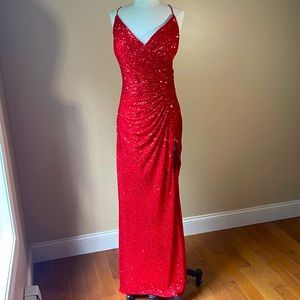 CINDERELLA Divine Sequin Gown Dress Red Slit Spaghetti Straps Plus Size 2XL Prom